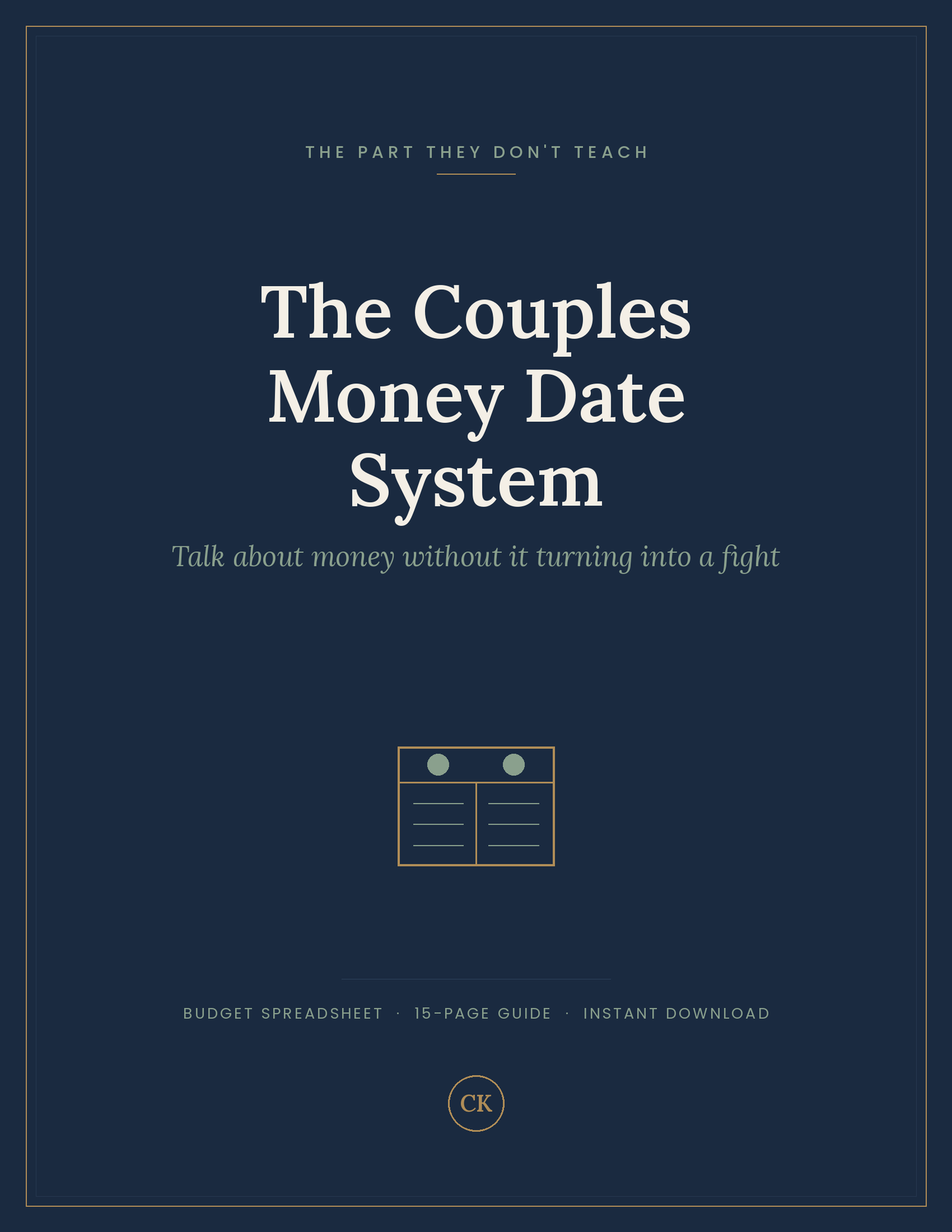 Cover of The Couples Money Date System, a budgeting guide and spreadsheet for couples