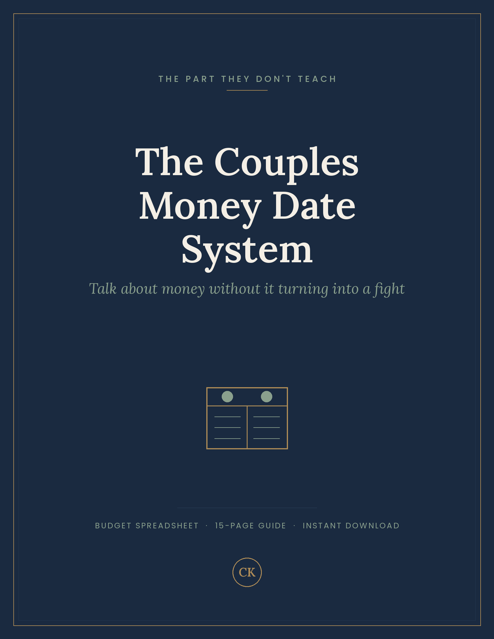 Cover of The Couples Money Date System, a budgeting guide and spreadsheet for couples
