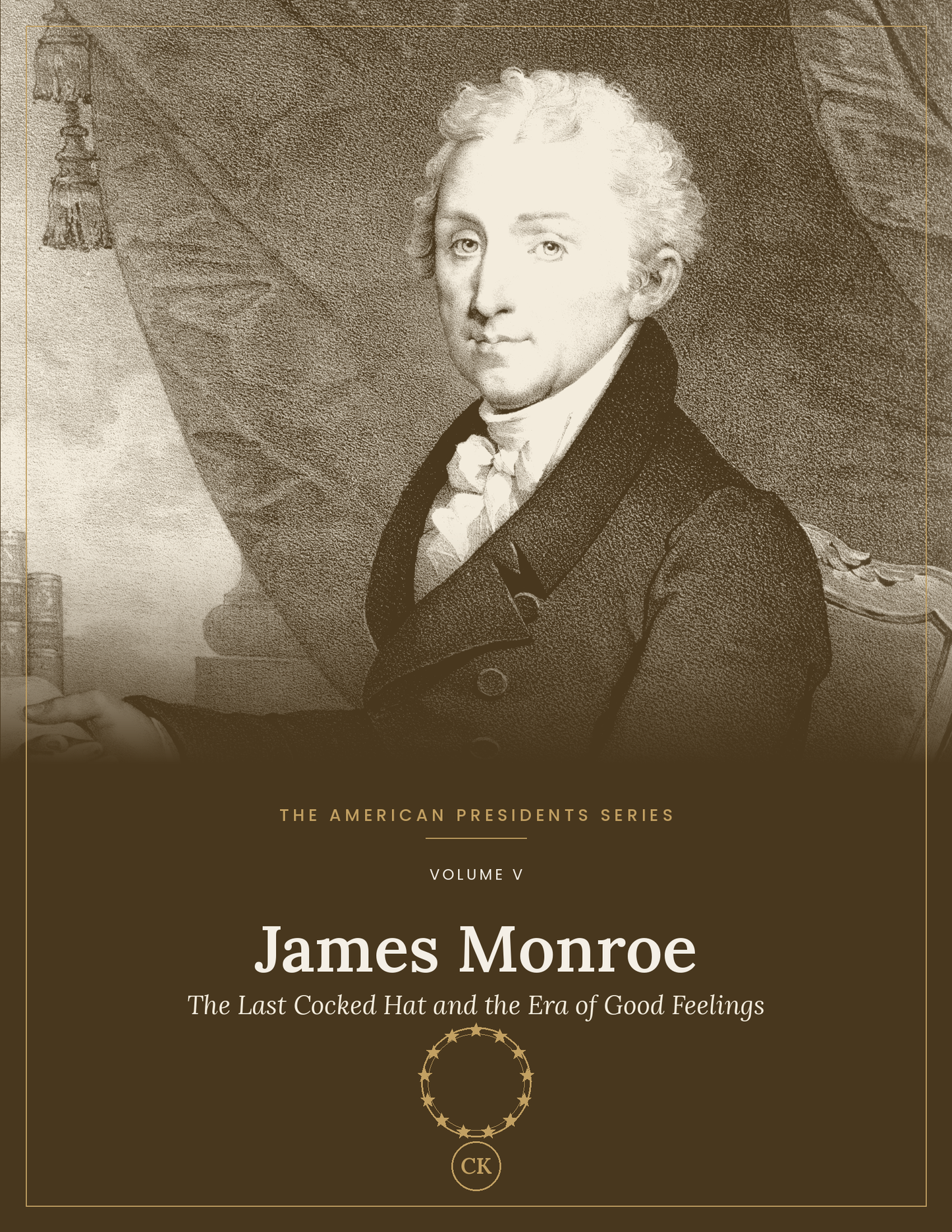 Cover of the James Monroe field guide, with a duotone portrait of Monroe
