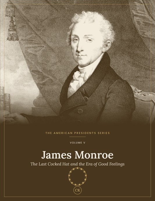 Cover of the James Monroe field guide, with a duotone portrait of Monroe