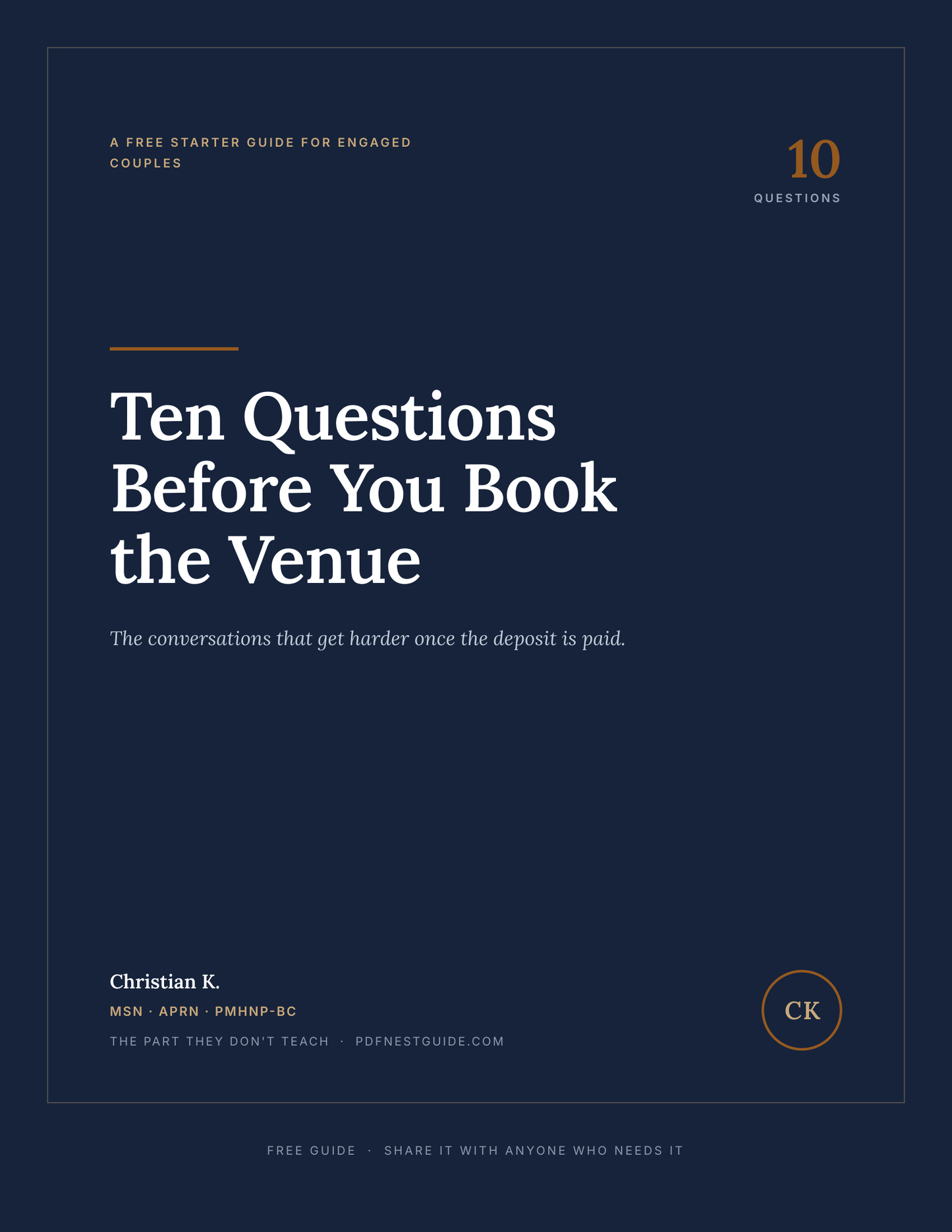 Ten Questions Before You Book the Venue — A Free Guide for Engaged Couples
