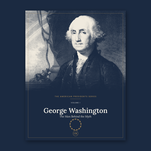 Cover of the George Washington field guide, with a duotone portrait of Washington